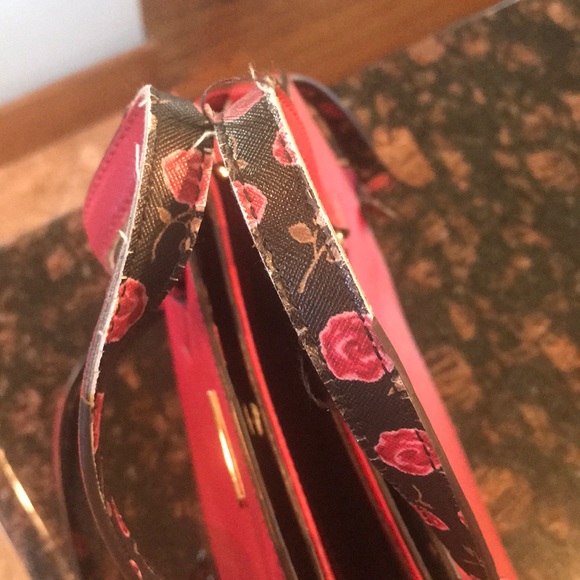 Kate Spade red purse with floral trim - Picture 4 of 6